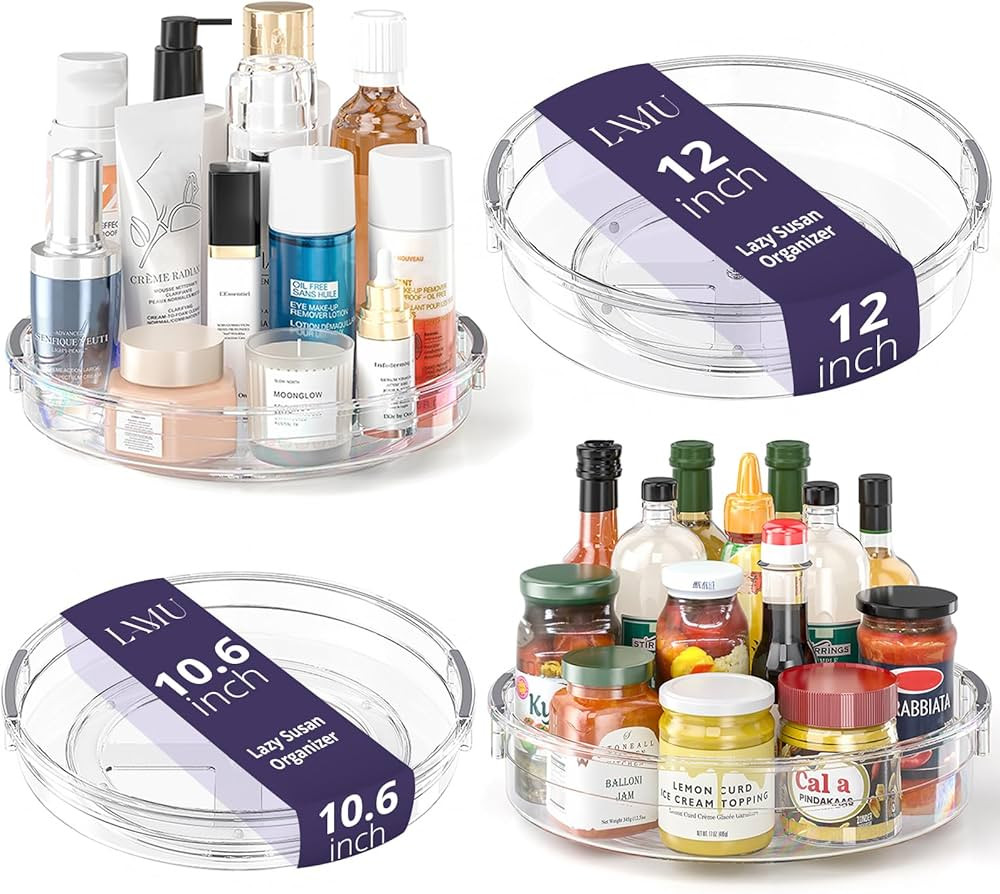 LAMU 4 Pack Lazy Susan Organizer, Clear Lazy Susan Turntable for Cabinet, Refrigerator, Table Top... | Amazon (US)