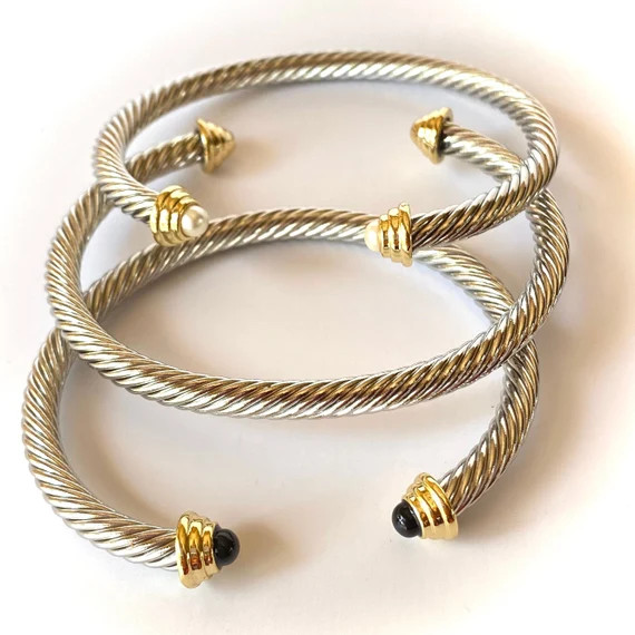 Read the full title
    18k Gold filled cable bracelet, cable cuff bracelet, gold cuff bangle, ba... | Etsy (US)