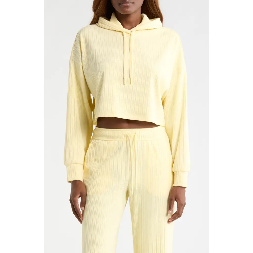 Beyond Yoga Breathe Easy Rib Crop Hoodie in Yellow Swirl at Nordstrom, Size Medium | Nordstrom