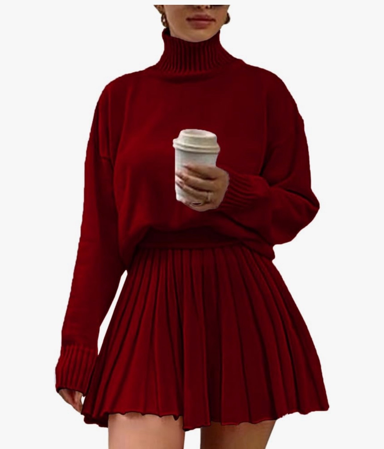 Women's 2 Piece Outfits Turtleneck Long Sleeve Oversized Pullover Sweaters and Pleated Mini Skirt Two Piece Sets

#LTKFindsUnder50