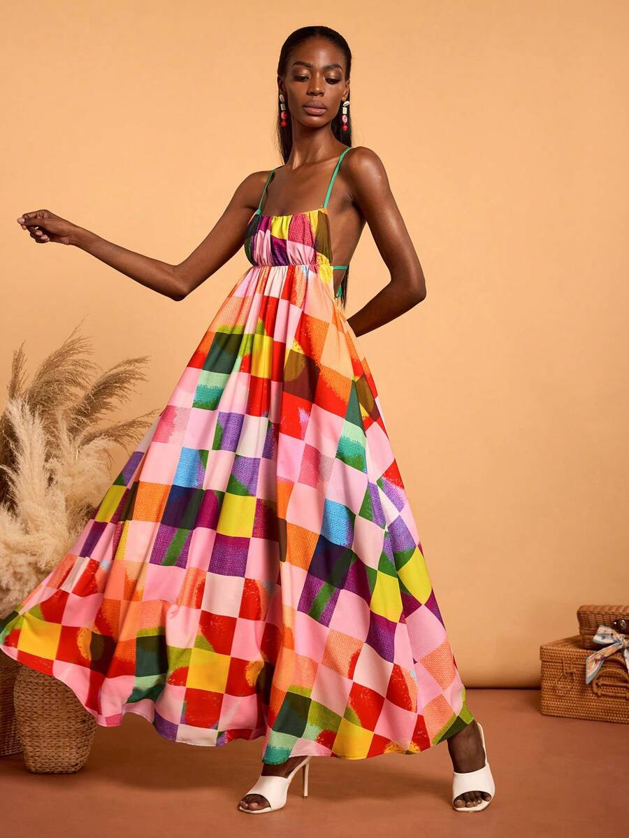 SHAQUITA GARCIA Designer Boho Bohemian Multi-Color Cute Pattern Printed Casual Spaghetti Strap Su... | SHEIN