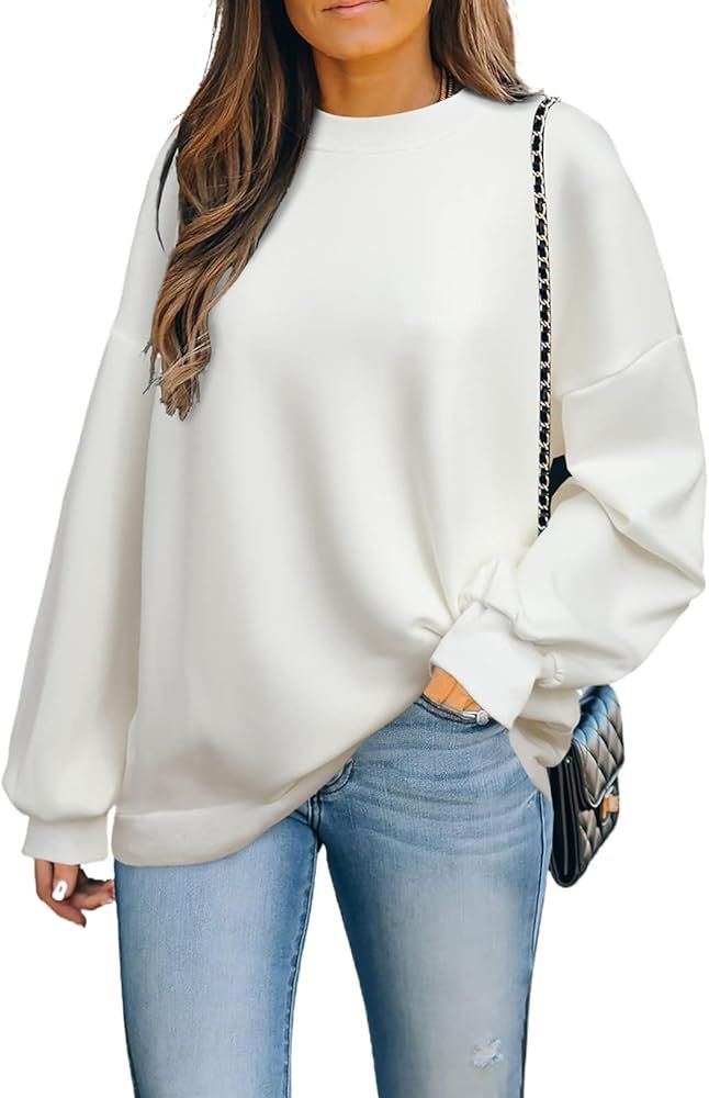 Asvivid Casual Long Sleeve Sweatshirt for Women Solid Crewneck Pullover Tops Loose Tunic Tee Shir... | Amazon (US)