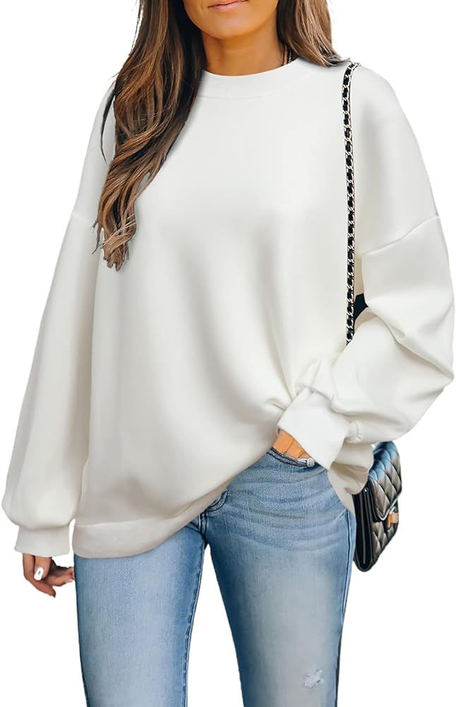 Asvivid Casual Long Sleeve Sweatshirt for Women Solid Crewneck Pullover Tops Loose Tunic Tee Shir... | Amazon (US)