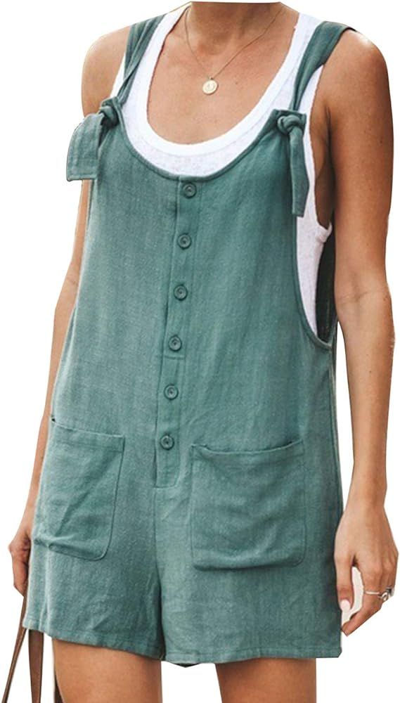 Amazon.com: Yeokou Women's Casual Summer Cotton Linen Rompers Overalls Jumpsuit Shorts(DarkGreen-M)  | Amazon (US)