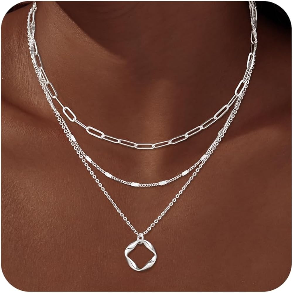 Layered Gold Necklaces for Women,Stackable Dainty 14K Gold Silver Plated Trendy Circle Paperclip ... | Amazon (US)