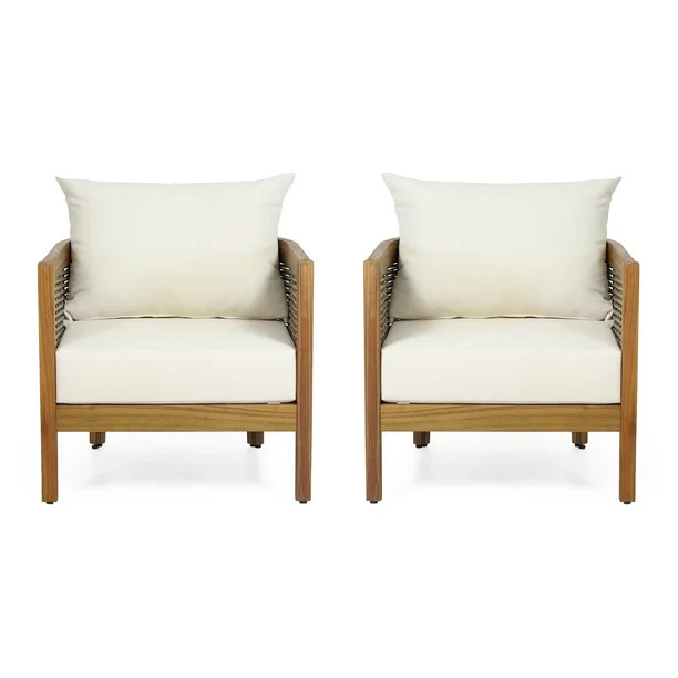 GDF Studio Morrow Outdoor Acacia Wood Club Chairs with Cushions, Teak, Mixed Brown, and Beige, 2 ... | Walmart (US)
