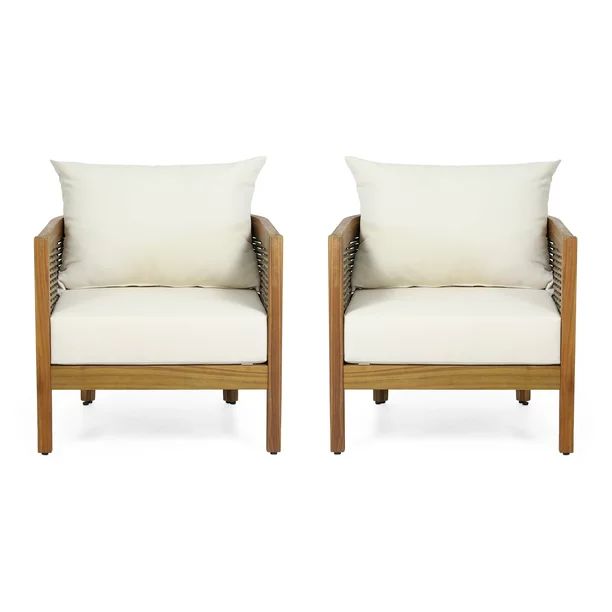 GDF Studio Morrow Outdoor Acacia Wood Club Chairs with Cushions, Teak, Mixed Brown, and Beige, 2 ... | Walmart (US)