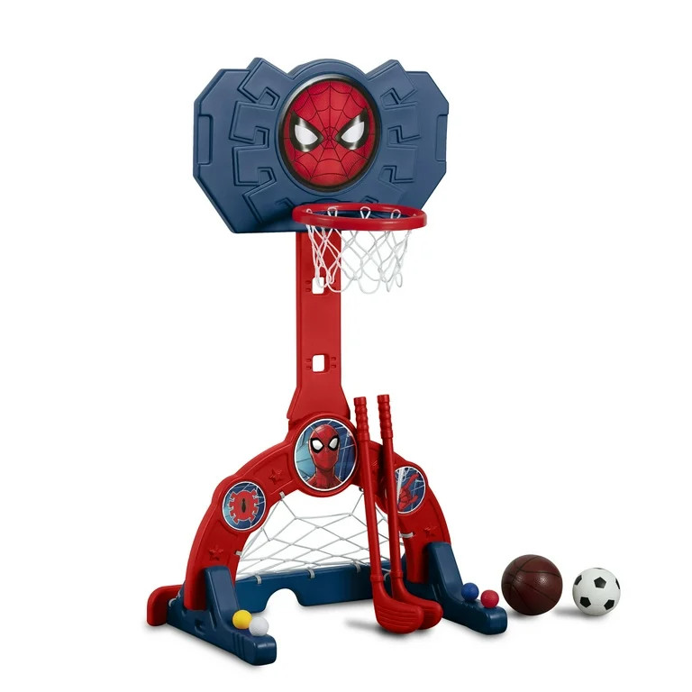 Spider-Man 4-in-1 Sports Center \u2013 Adjustable Basketball Hoop, Soccer/Hockey Net & Golf Game,... | Walmart (US)