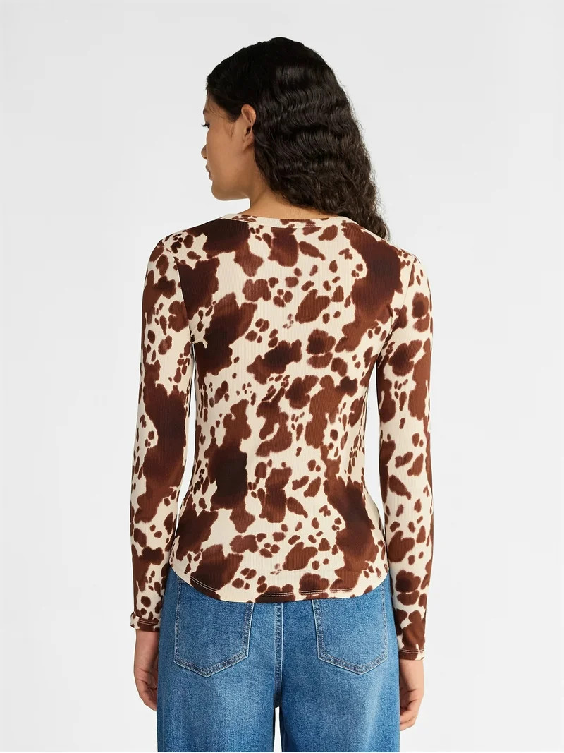 No Boundaries Crew Ribbed Tee with Long Sleeves, Women's | Walmart (US)