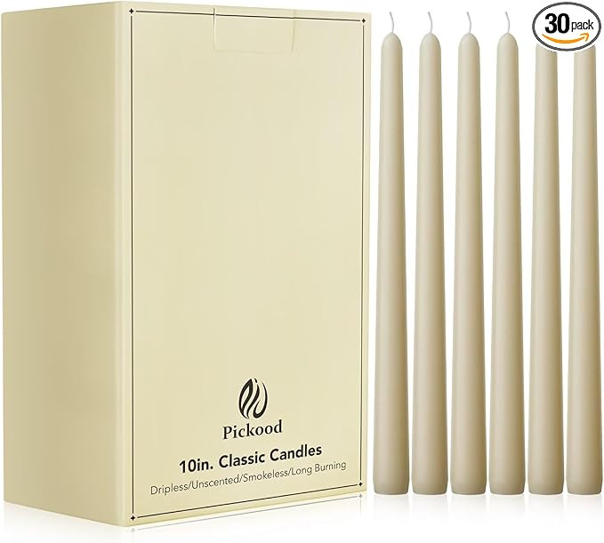 10-Inch Tall Unscented Dripless Taper Candles Bulk 30 Pack - Ivory Taper Candles Bulk, Perfect fo... | Amazon (US)