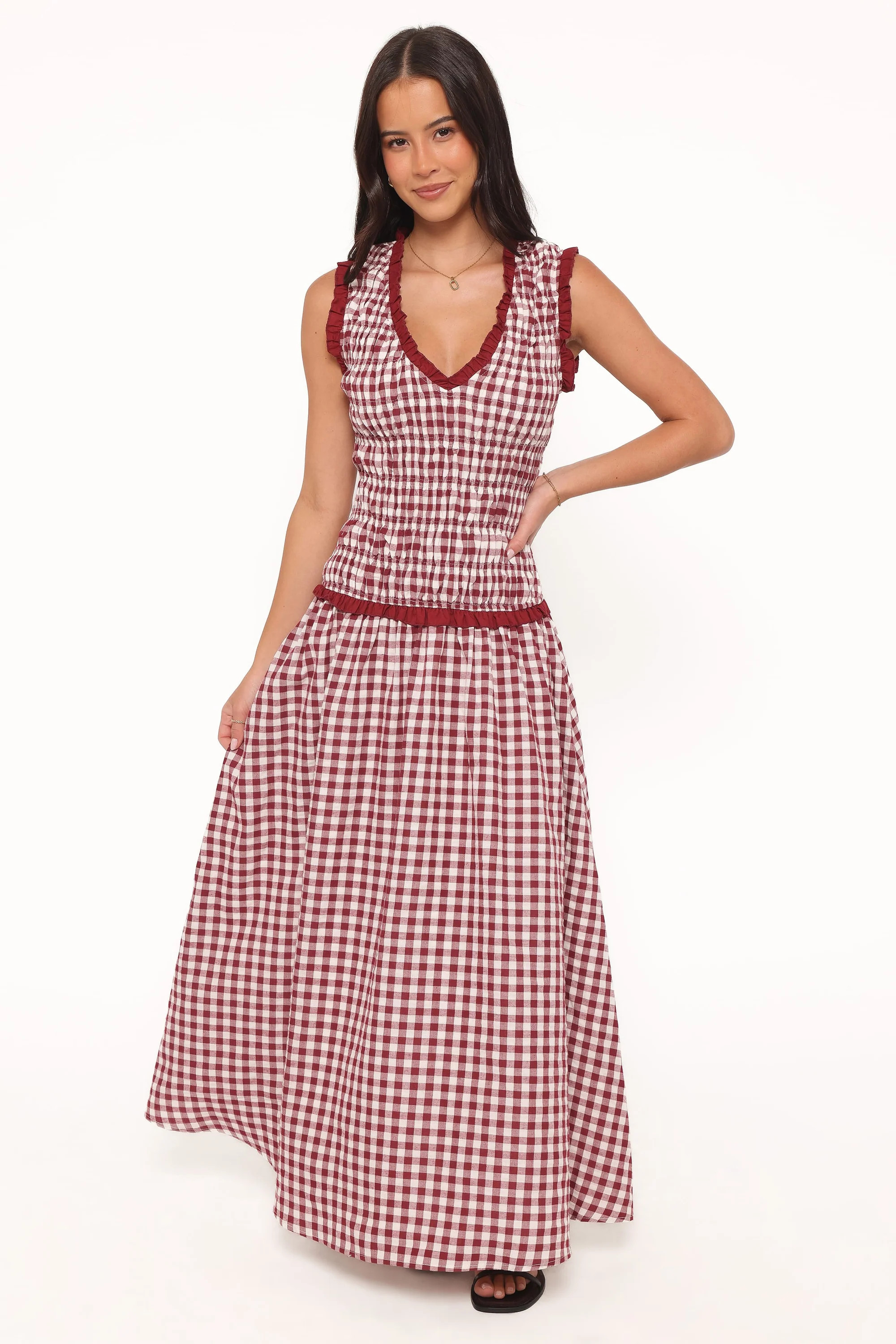 Leabrook Maxi Dress - Burgundy Gingham | Petal & Pup (US)