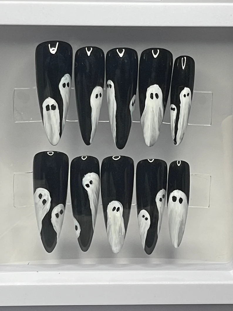 Lil Ghosties || Halloween Nails || Luxury Press on Nails | Reusable | Hand Painted | Made by Witc... | Etsy (US)