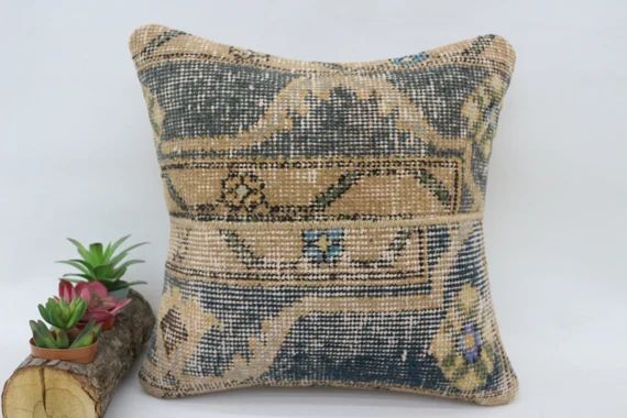 Home Decor Pillow, Turkish Pillow, Pillow Cover, 14x14 Beige Cover, Rug Pillow, Ethnic Cover, Sal... | Etsy (US)
