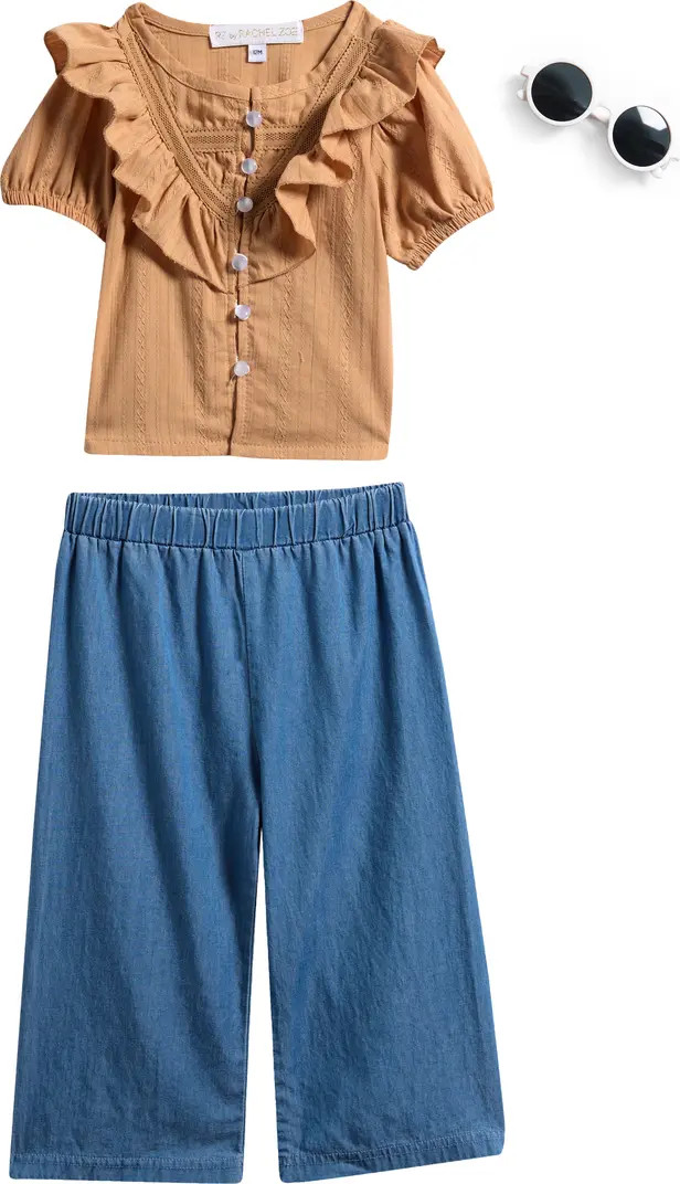 Rachel Zoe Kids' Ruffle Dobby Top, Chambray Pants & Sunglasses Set | Nordstromrack | Nordstrom Rack