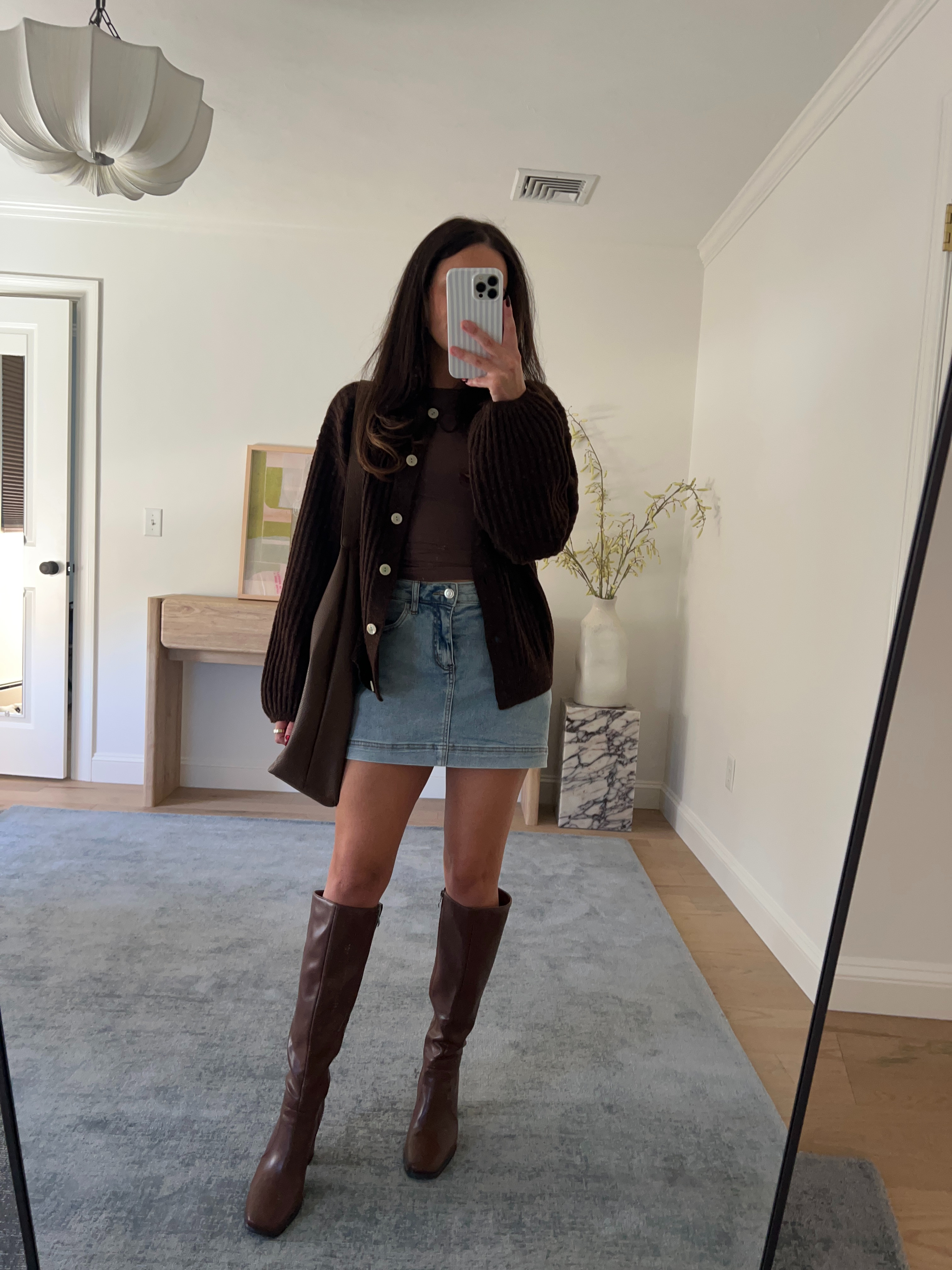 Fall outfit! Skort in S, boots true to size , cardigan in S, top in XS, 

 #LTKSeasonal