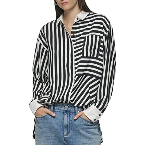 KARL LAGERFELD Paris Womens Sport Blouse,Black SFT White,Small | Amazon (US)
