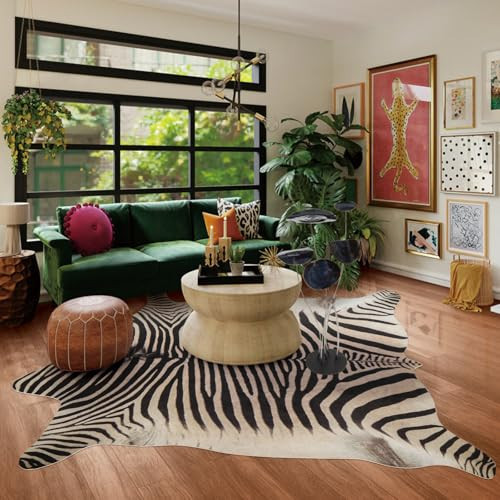 GUZAREUU Zebra Print Rug 7.6x6.2 ft Funky Area Rug for Living Room Bedroom, Non-Slip Durable Faux Cowhide Rug No Fur | Amazon (US)