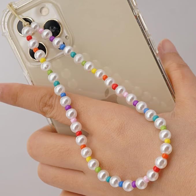 SYSUII Beaded Phone Lanyard Wrist Strap for Women Girls, Smiley Face Rainbow Beaded Phone Charm D... | Amazon (US)