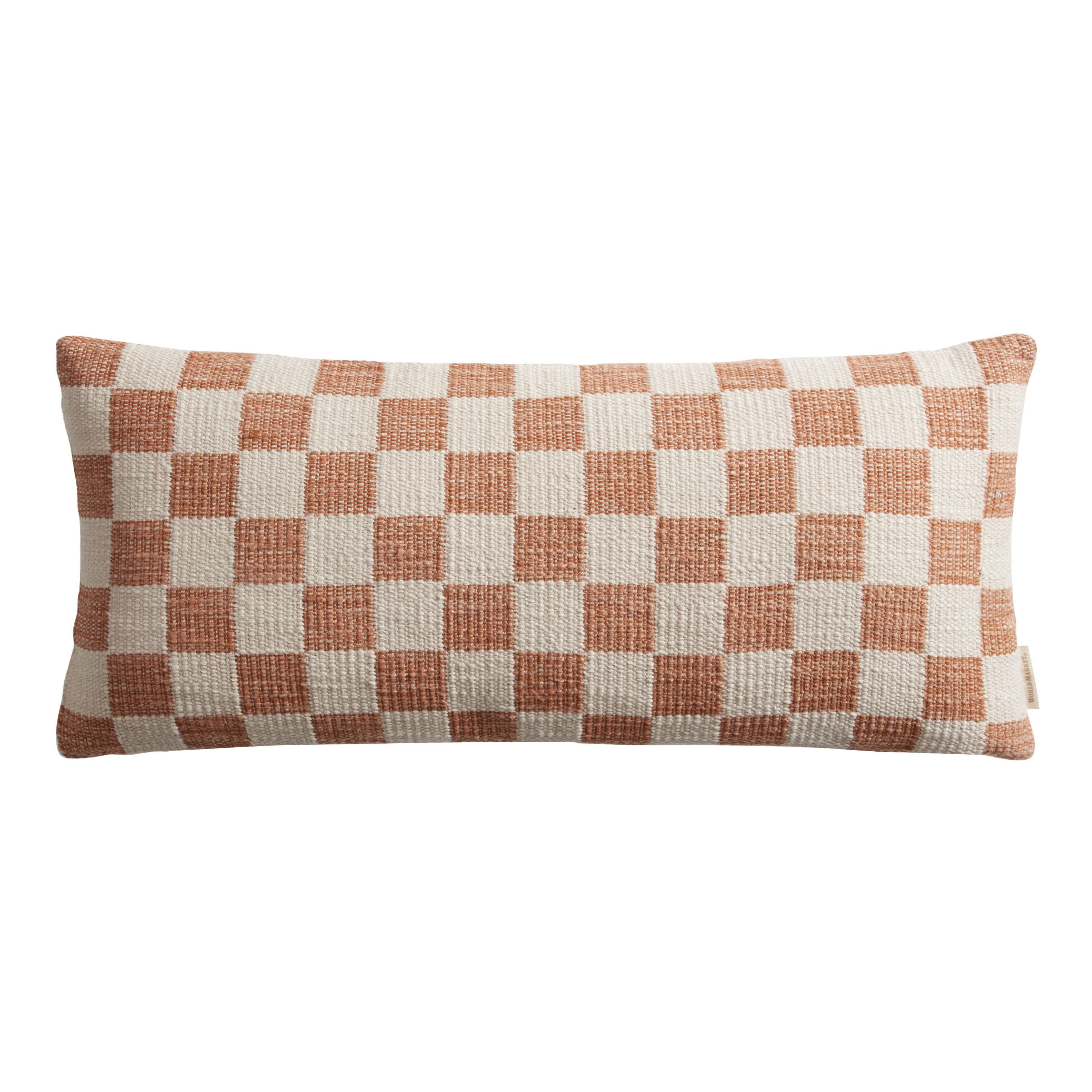 Extra Wide Ivory Checkered Lumbar Pillow | World Market