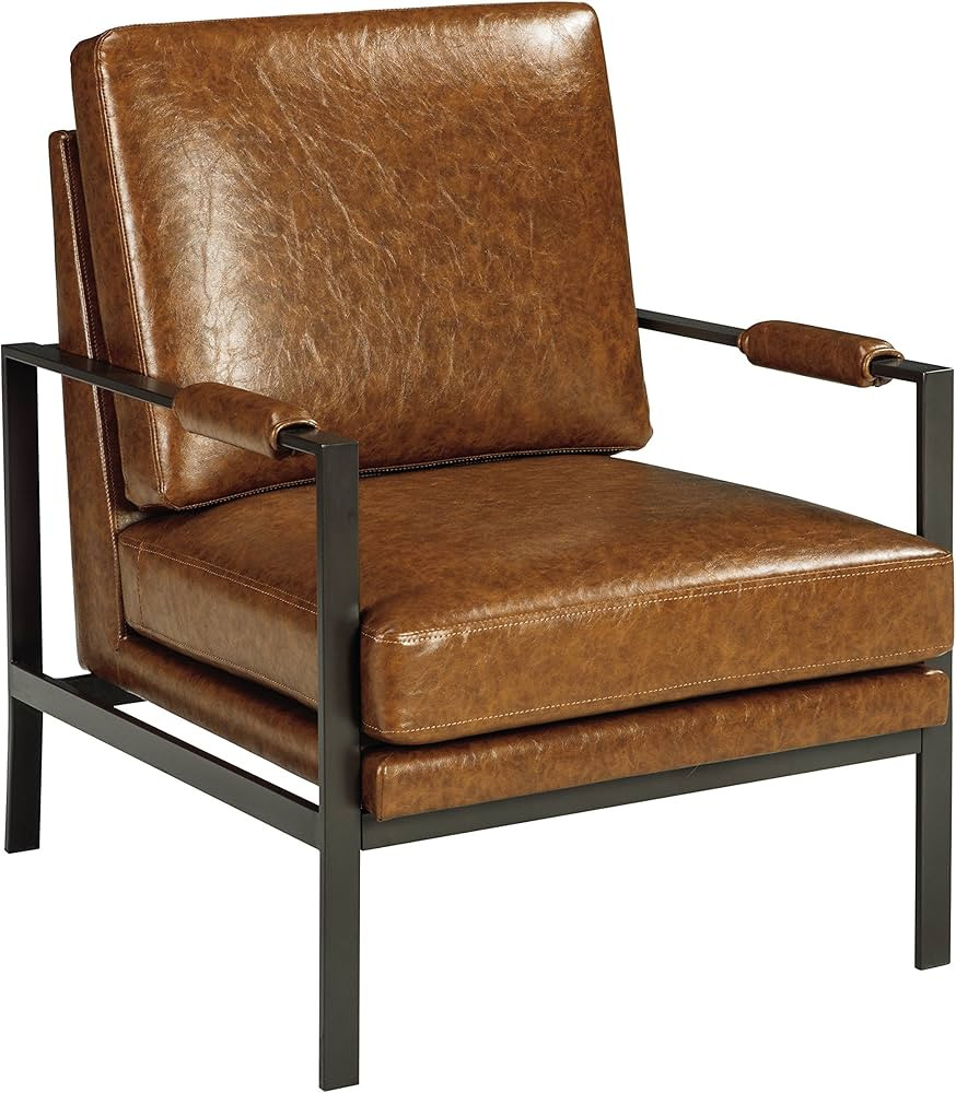 Signature Design by Ashley Peacemaker Mid-Century Modern Faux Leather Accent Chair, Brown | Amazon (US)