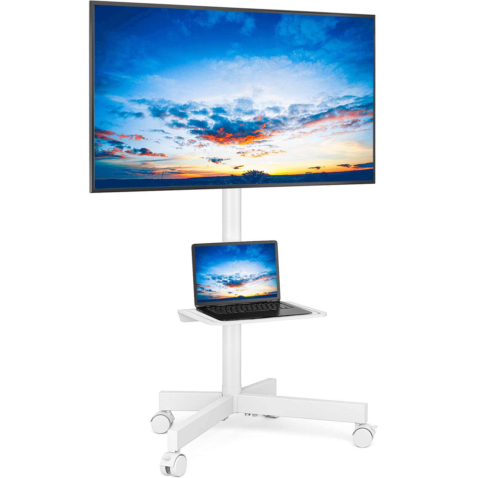 Rfiver Mobile TV Stand for 23-60 Inch LCD LED Flat/Curved Panel Screen TVs up to 88 lbs, Rolling TV Stand with Adjustable Shelf & Tilt, Portable Floor Stand on Wheels for Bedroom, Living Room, White | Amazon (US)