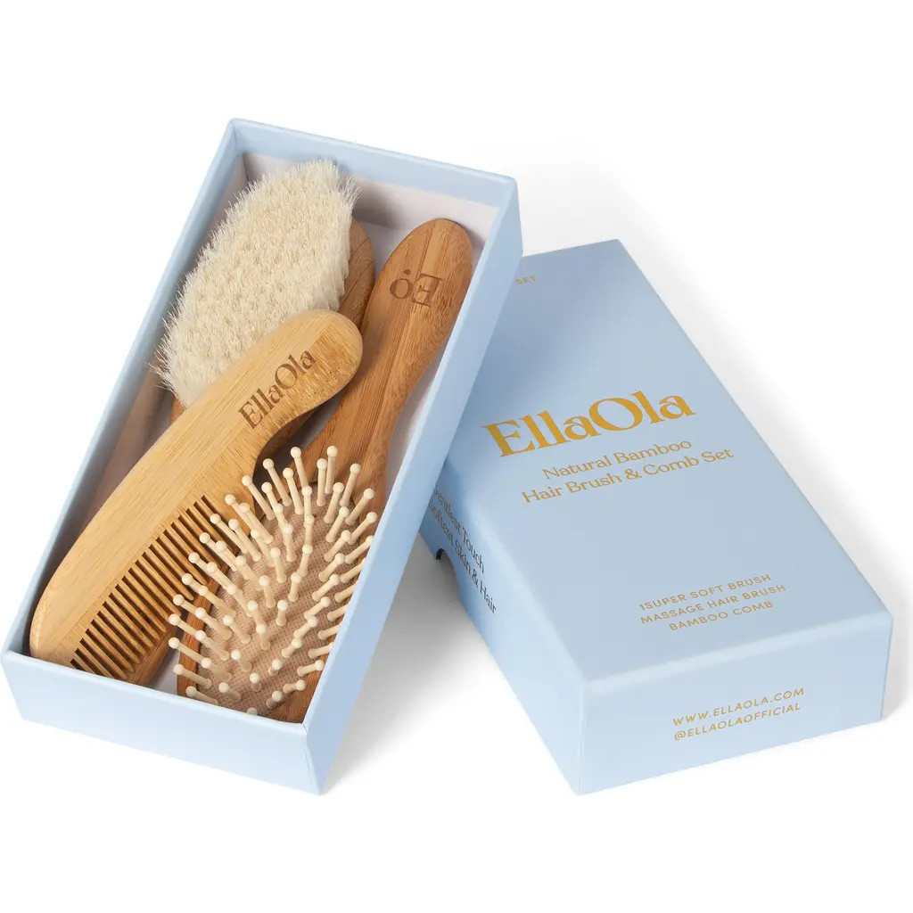 EllaOla 3-Piece Bamboo Brush & Comb Set in Light Brown at Nordstrom | Nordstrom
