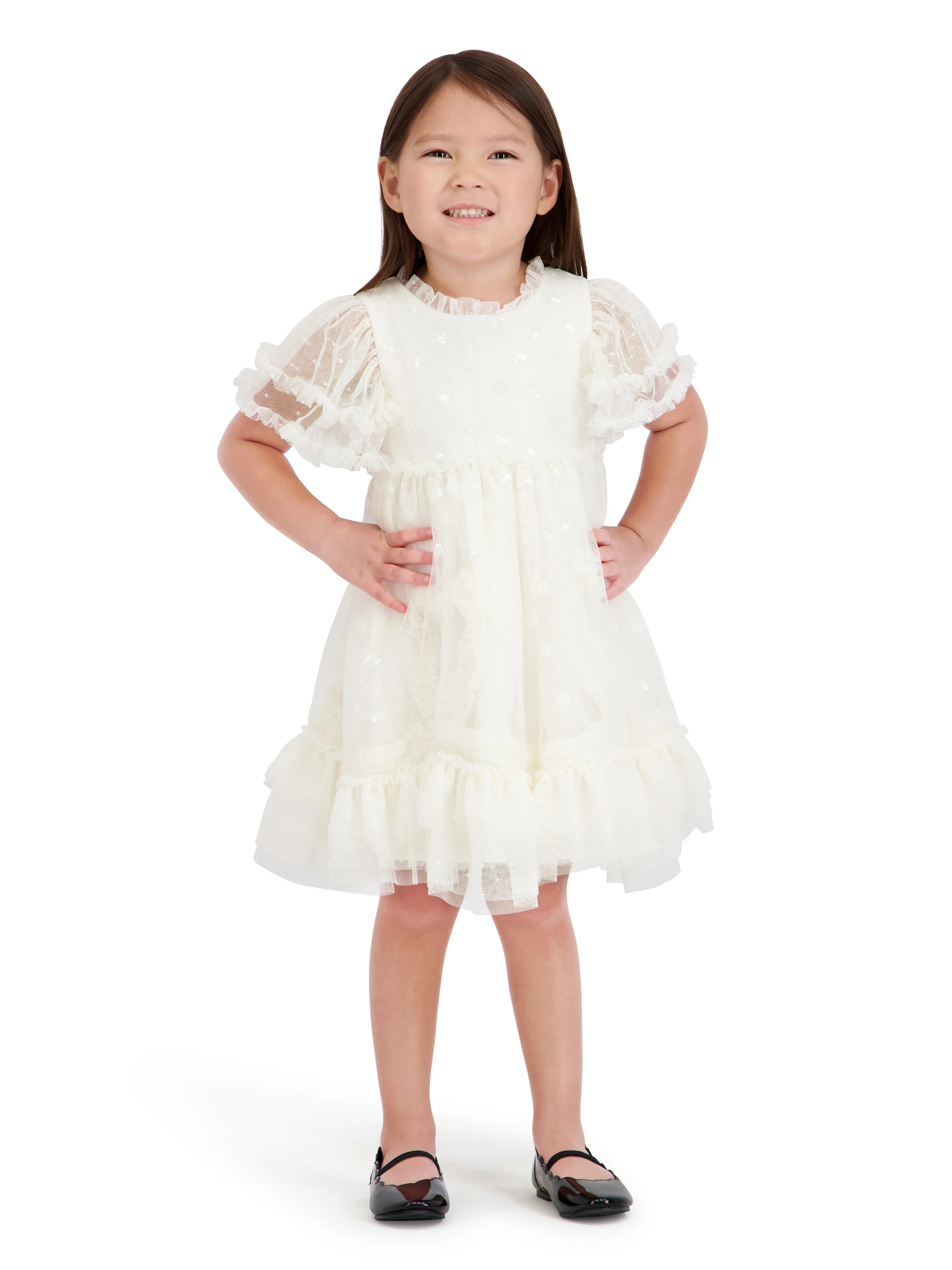 Kensie Girl Sequin Mesh Short Sleeve Ivory Dress, Sizes 12 Months-3T | Walmart (US)