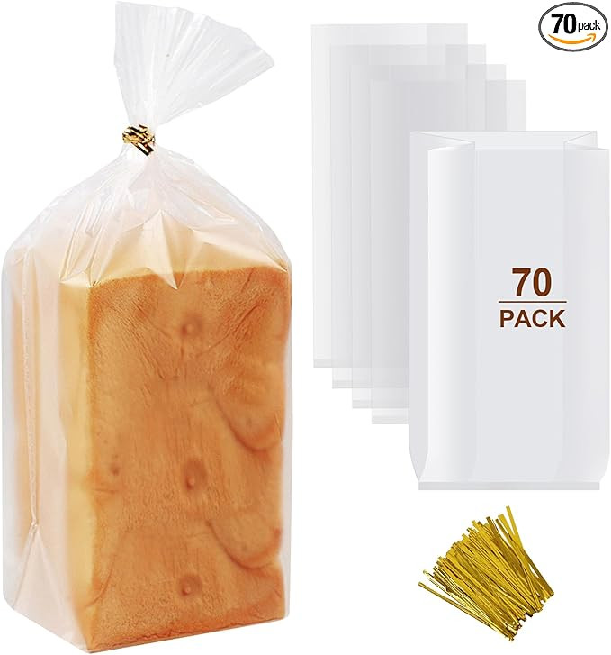 vivinin 70 Pack Bread Bags & 100 Pack Ties, 8" x 4" x 18" Clear Bread Bags for Homemade Bread, Re... | Amazon (US)