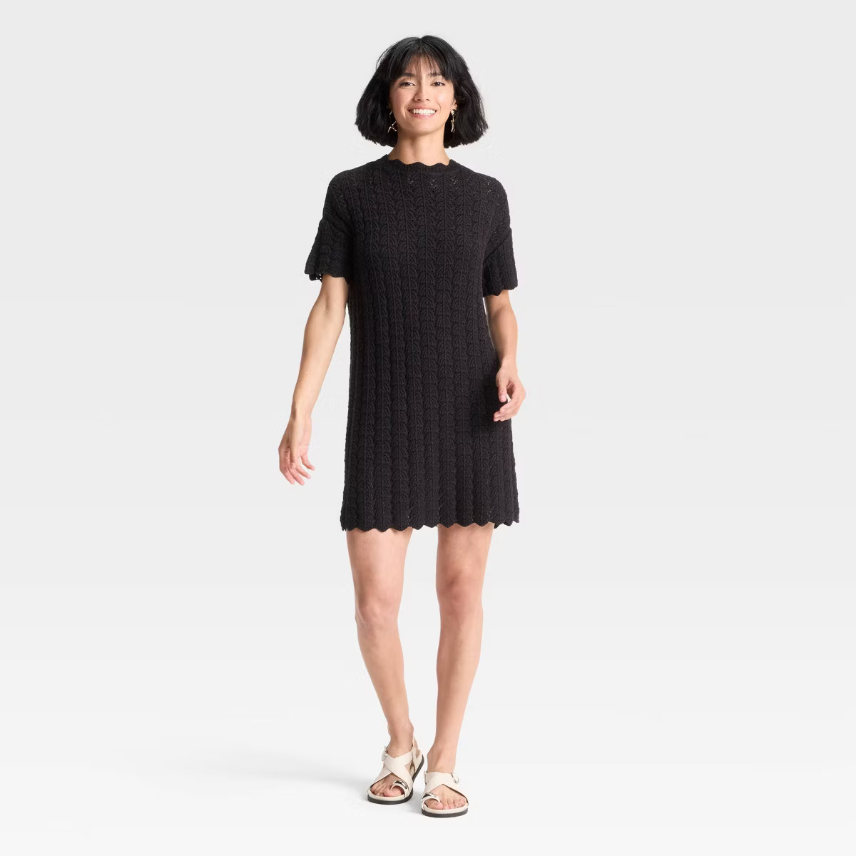 Women's Short Sleeve Pointelle Mini Sweater Dress - A New Day™ | Target