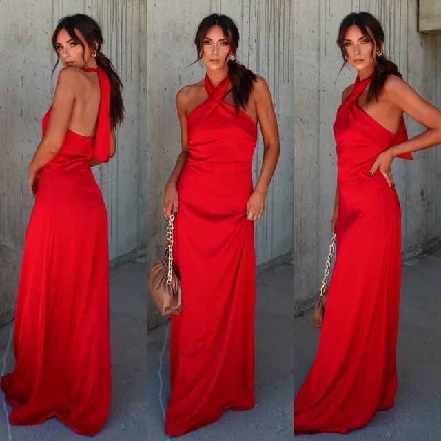 Heartfelt Satin Halter Neck Maxi Dress - Red | VICI Collection