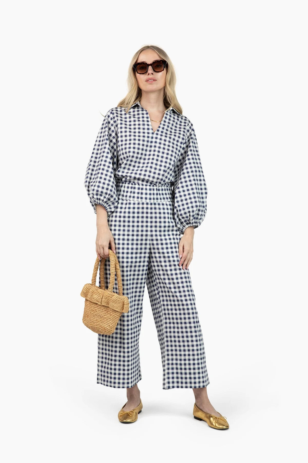 Take Pause Full-Length Set - Navy Gingham | Quiet Culture