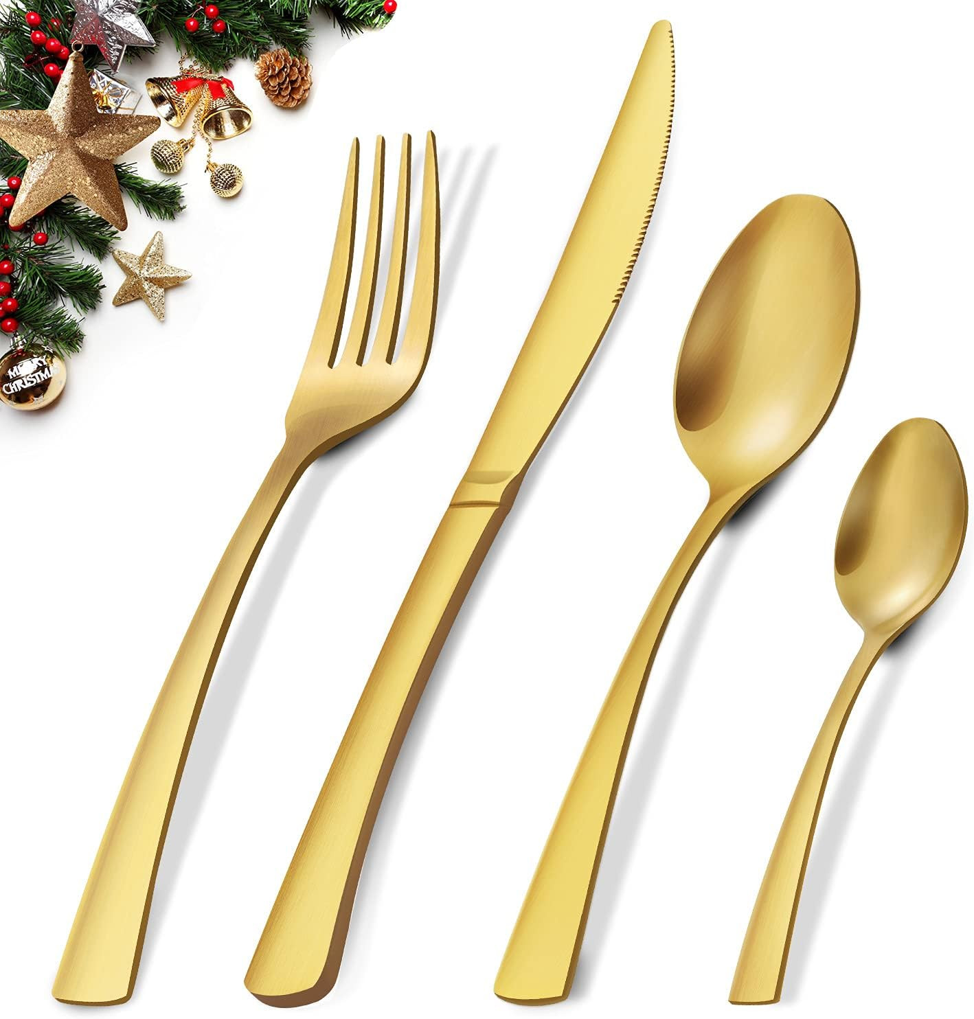 Cutlery Set, BEWOS 16-Piece Matt Gold Stainless Steel Flatware Set, Tableware Silverware Set with... | Amazon (UK)