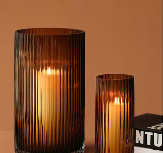 Large Brown Ribbed Glass Vase  Recycled Glass Candle Holder  - Etsy | Etsy (US)