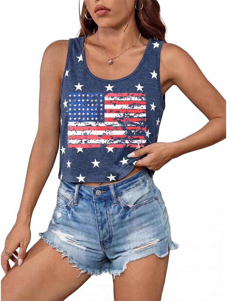 T&Twenties American Flag Tank Top for Women,4th of July Stars Striped Racerback Tees Sleeveless P... | Amazon (US)