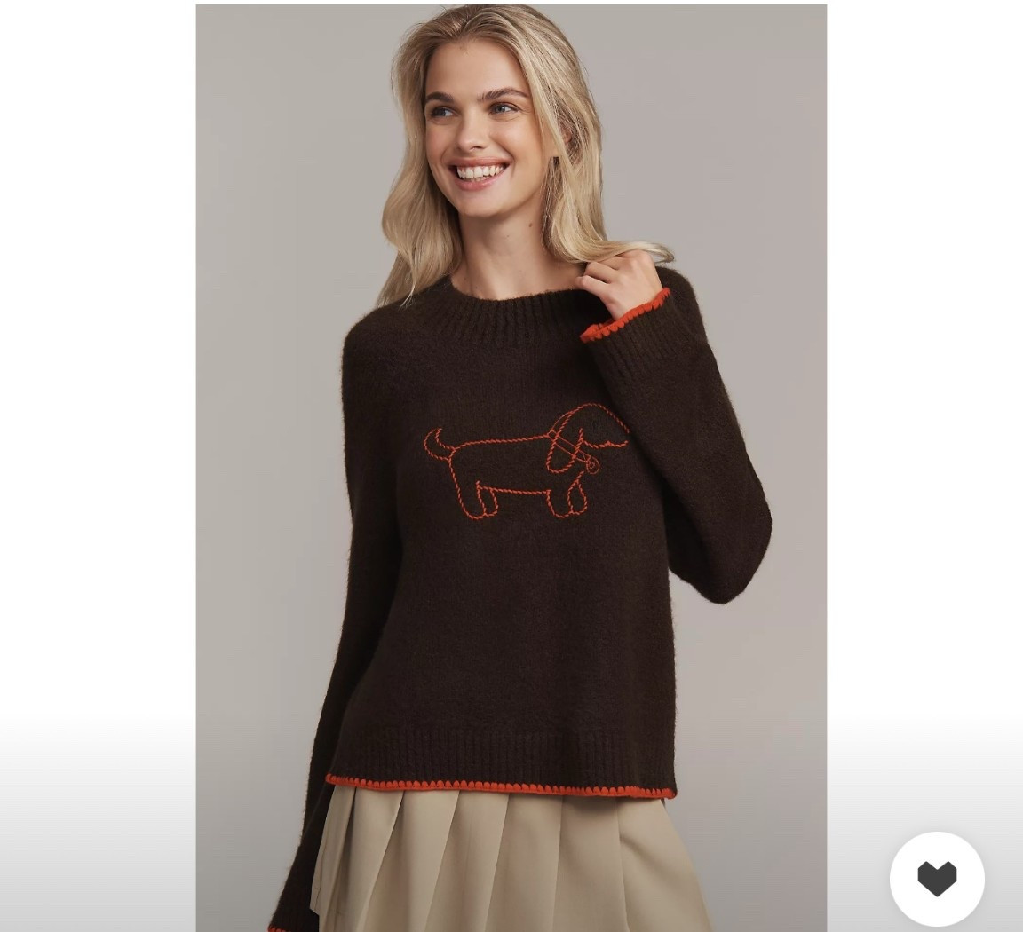This doxie sweater looks like Hermes with this color combo!!  I want to get this so badly but not sure how big I’ll be in the fall freshly postpartum 🍂

#LTKSeasonal #LTKPets