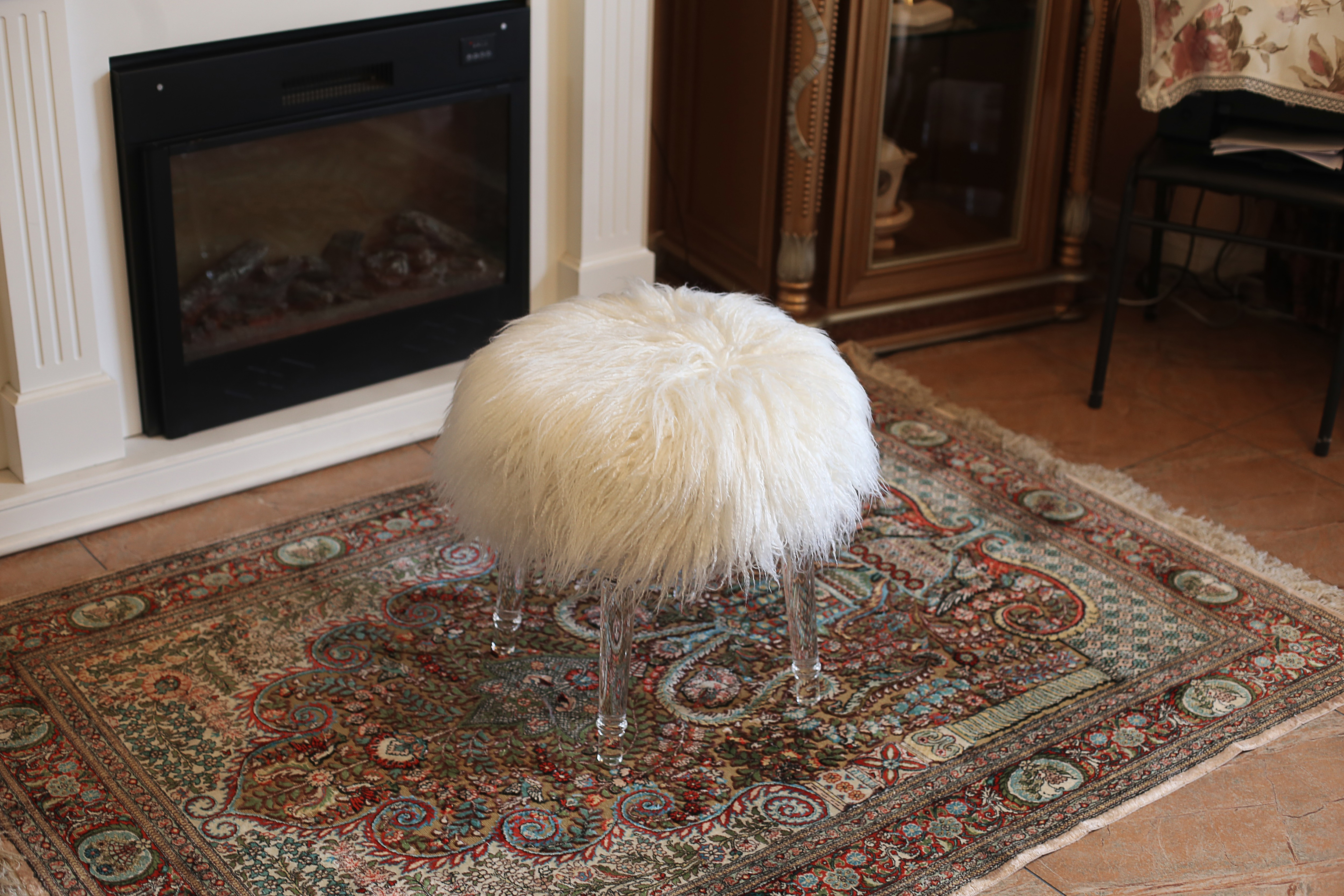 Fur Ottoman With Acryllic Legs White or Pink | Walmart (US)