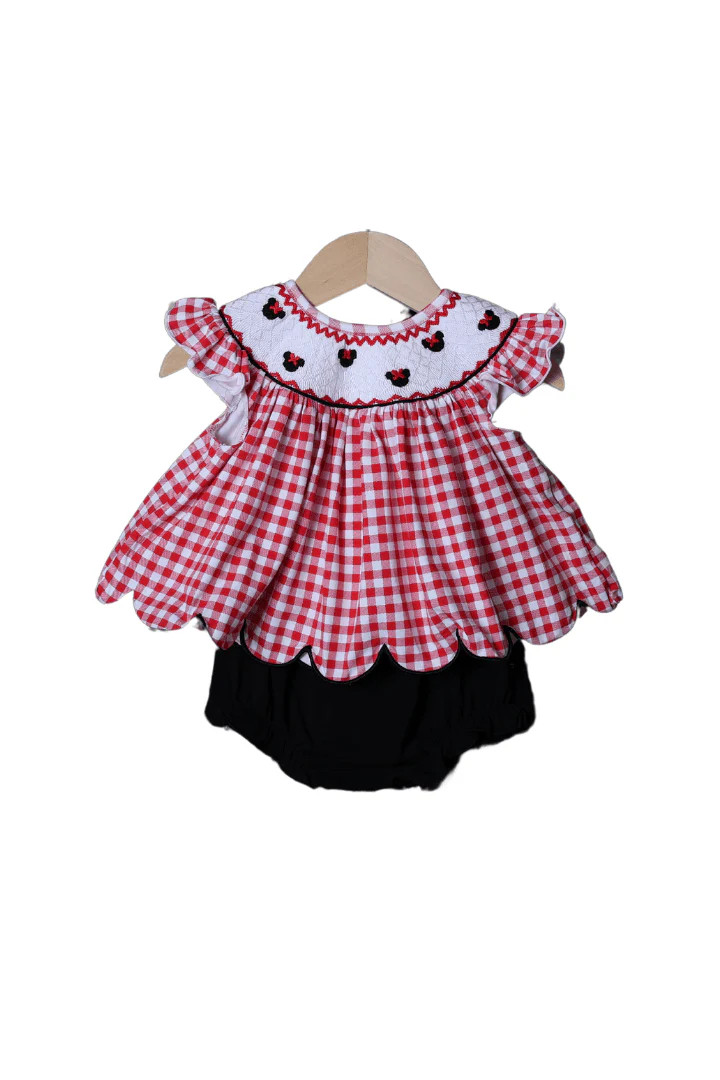 Smocked Heirloom Mouse Red Gingham Bloomer Set | The Smocked Flamingo