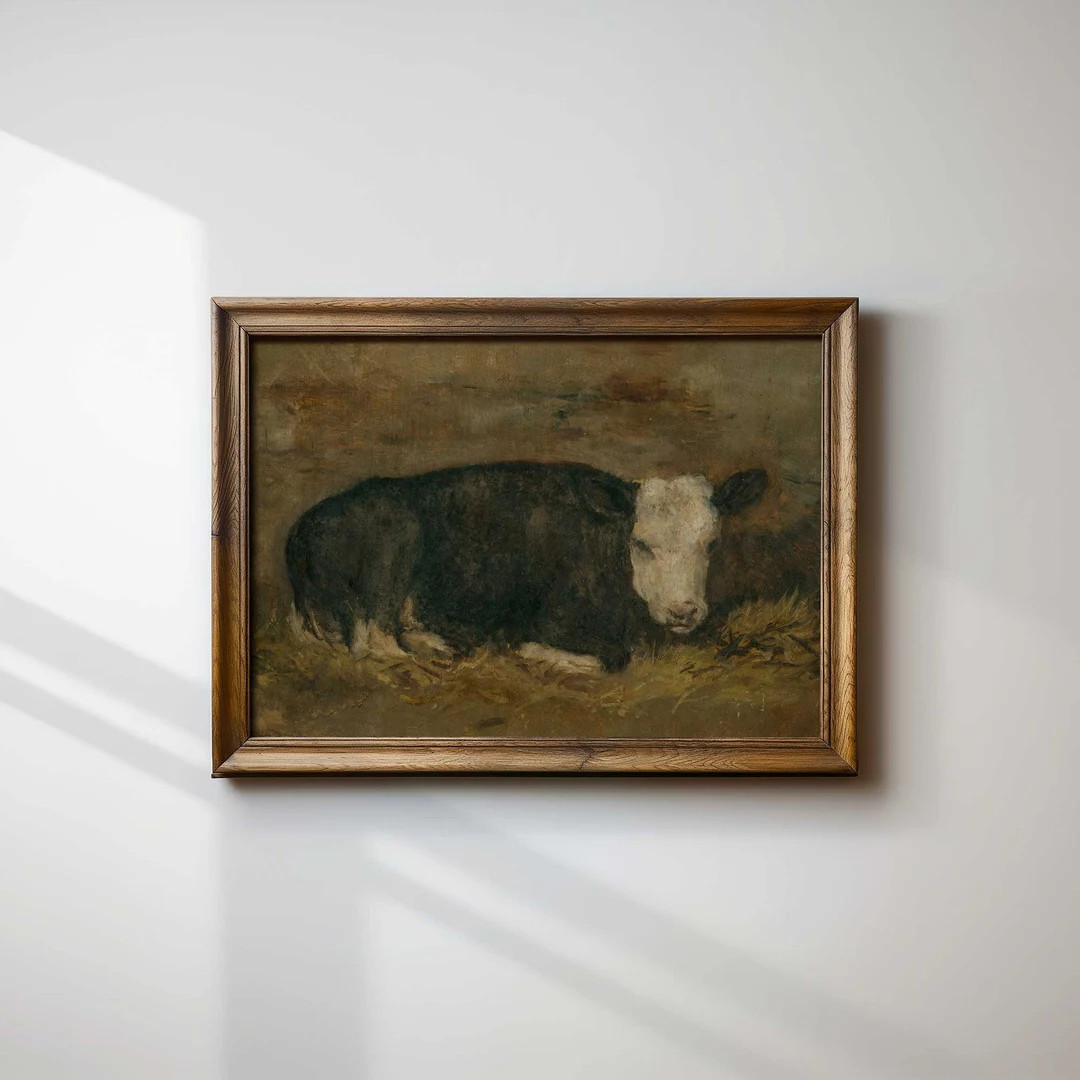 Antique Cow Painting Print: Rustic Farmhouse Wall Art - Etsy | Etsy (US)