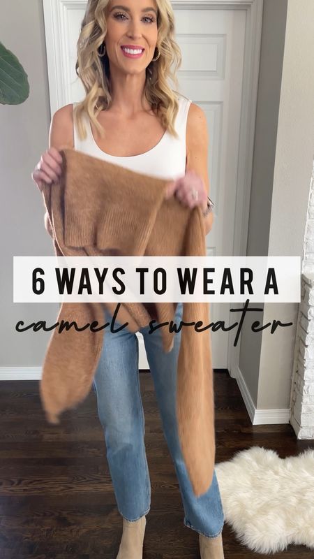 6 ways to wear a camel sweater! This is a great closet table that you probably already have. Hopefully you will get some inspiration on how to wear it! Try a straight leg jeans, a cream Jean, a black skinny jean with tall boots, black work pants, and midi skirt, or a mini skirt for date night!

#LTKunder100 #LTKunder50 #LTKstyletip