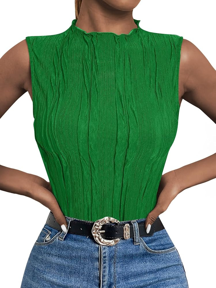 LILLUSORY Women's Mock Neck Business Casual Tank Tops Sleeveless Ruched Work Blouse Fitted 2024 T... | Amazon (US)