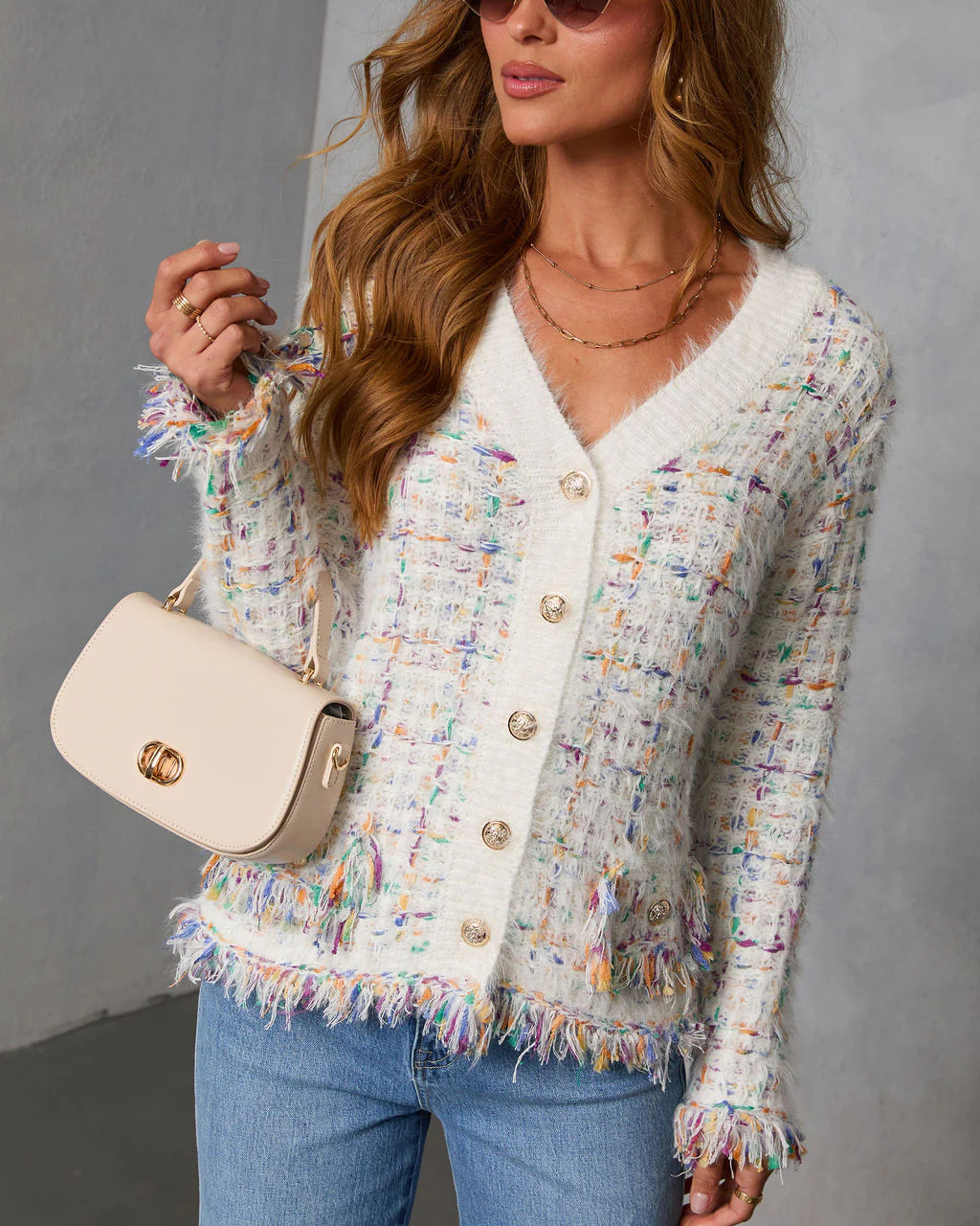 Frosted Desire Multi Color Frayed Knit Cardigan | VICI