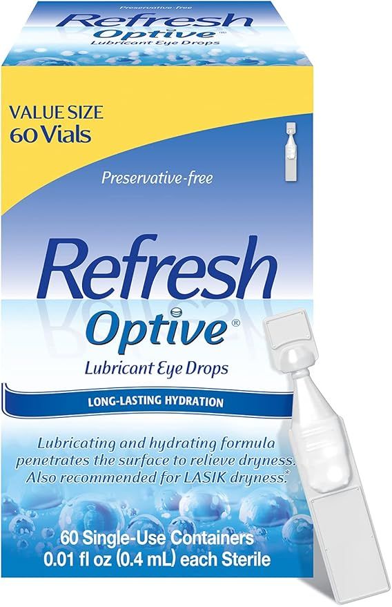 Refresh Optive Lubricant Eye Drops, Preservative-Free, 0.01 Fl Oz Single-Use Containers, 60 Count | Amazon (US)