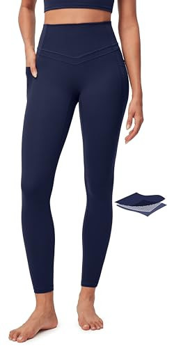 IUGA Compression Leggings with Pockets for Women Tummy Control Leggings No Front Seam Workout High Waist Yoga Pants,Blue | Amazon (US)
