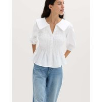 M&S Linen Rich Collared Shirred Shirt Soft White | Marks & Spencer (UK)