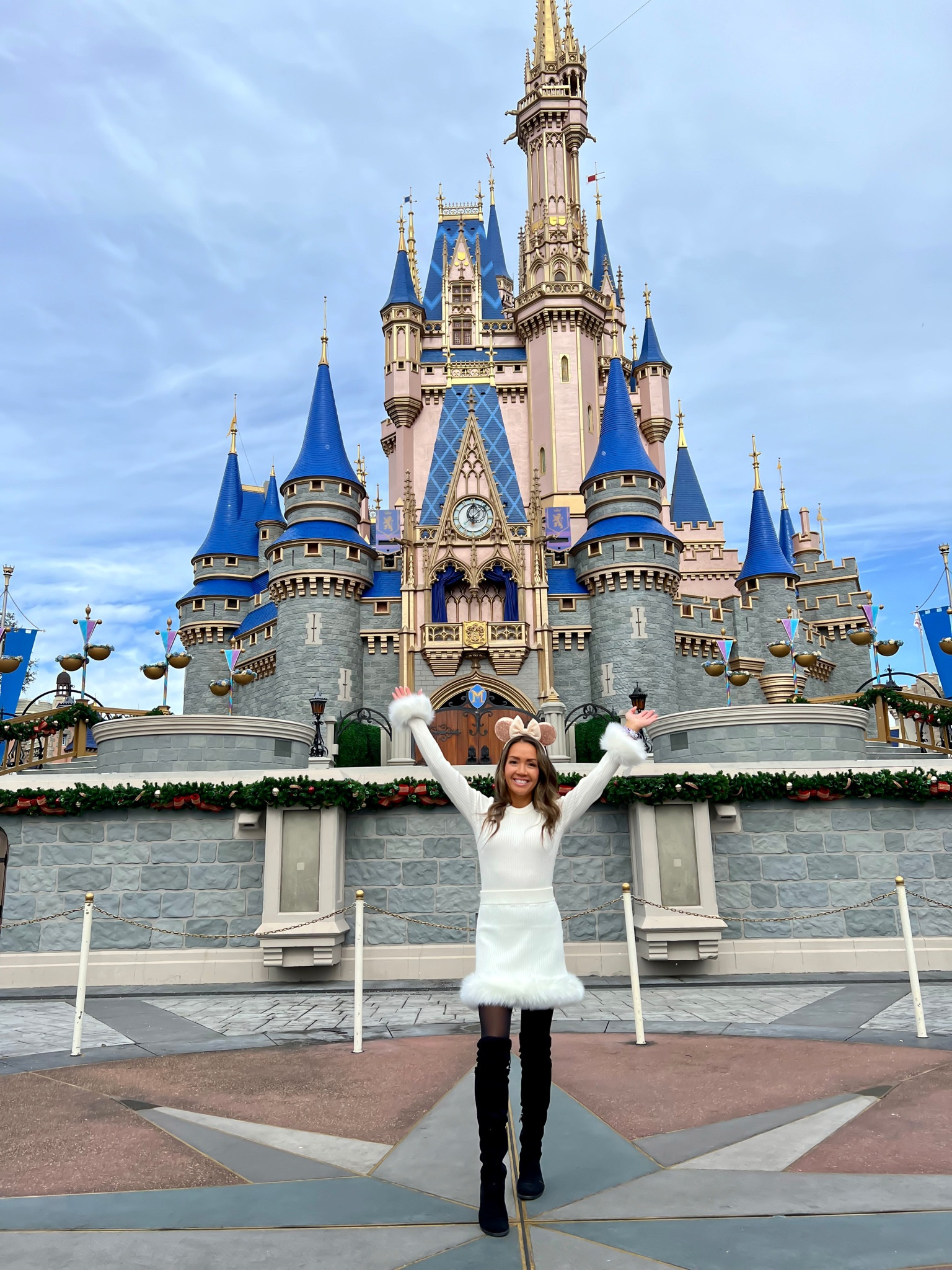 Magic Kingdom Disney world outfit - white faux fur hem skirt and matching white faux fur sleeves sweater (XS in both)

#LTKSeasonal #LTKHoliday #LTKtravel