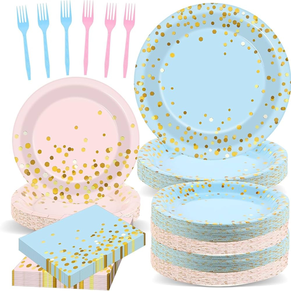 50 Guests Gender Reveal Party Supplies Baby Shower Party Tableware Gender Reveal Plates and Napki... | Amazon (US)