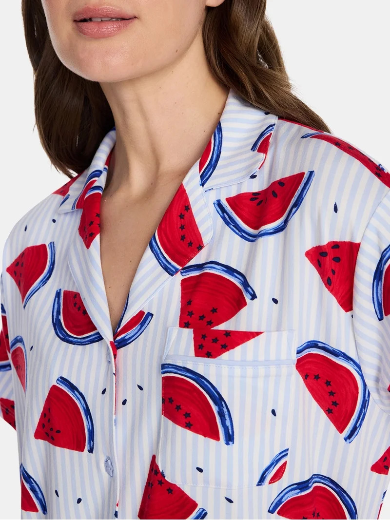 Watermelon Women's Knit Notch Collar Top and Shorts Pajama Set from Way to Celebrate, 2-Piece, Si... | Walmart (US)