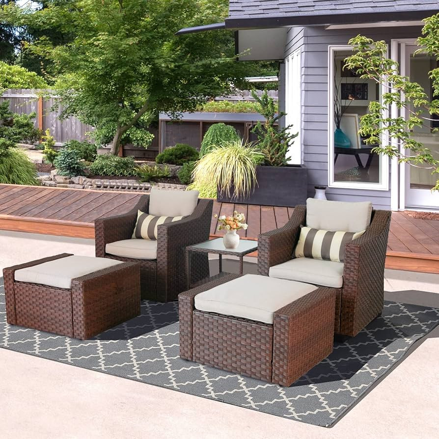Crownland 5 Pieces Wicker Patio Conversation Set All Weather Outdoor Wicker Lounge Chair and Otto... | Amazon (US)