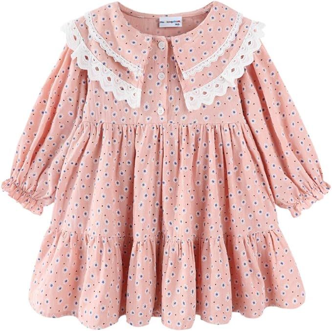 Mud Kingdom Little Girls Vintage Dress Lace Trim Dots A-Lined Casual | Amazon (US)