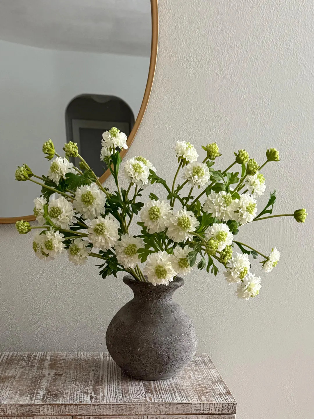 22.5" Artificial White Scabiosa Stem, 3 Head Faux Pincushion Flower, Silk Floral Stem - Etsy | Etsy (US)